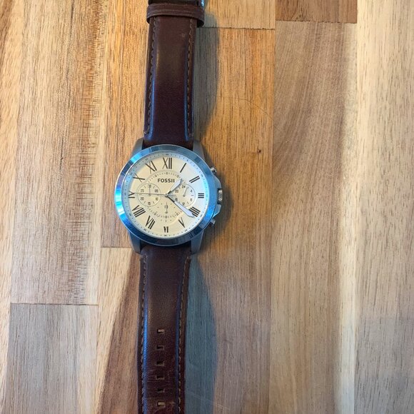 Fossil Silver Grant Chronograph Brown Leather Men's Watch - Picture 3 of 6